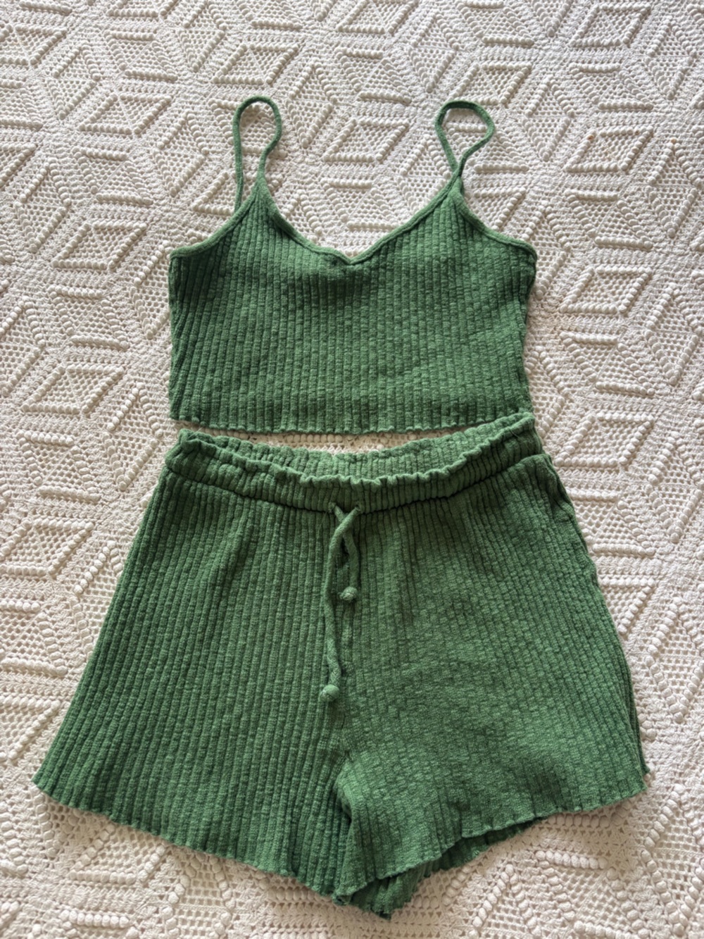 Lisa Says Gah Green Ribbed Knit Tank & Drawstring Shorts Set